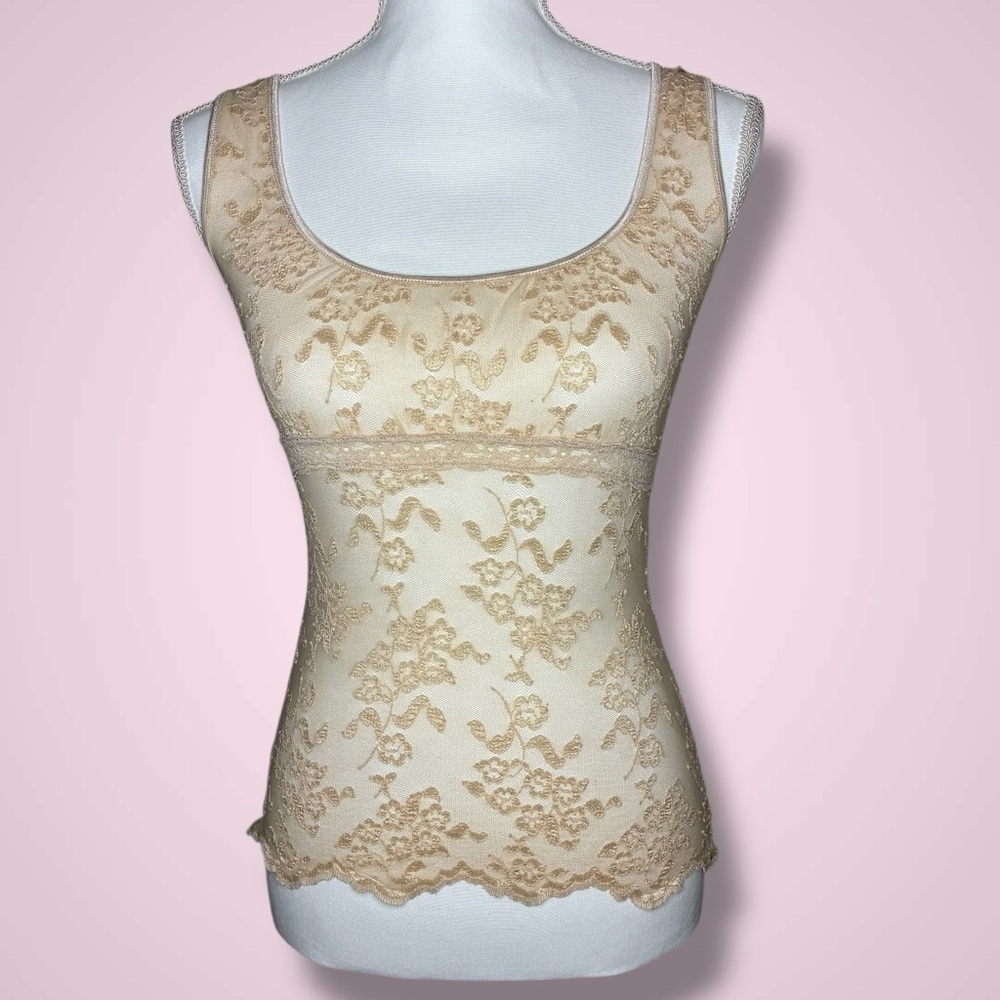 Vintage Y2K Express Cream Floral Lace Babydoll Tank Top Size Small